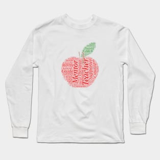 Teacher Appreciation Word Cloud Red Apple Long Sleeve T-Shirt